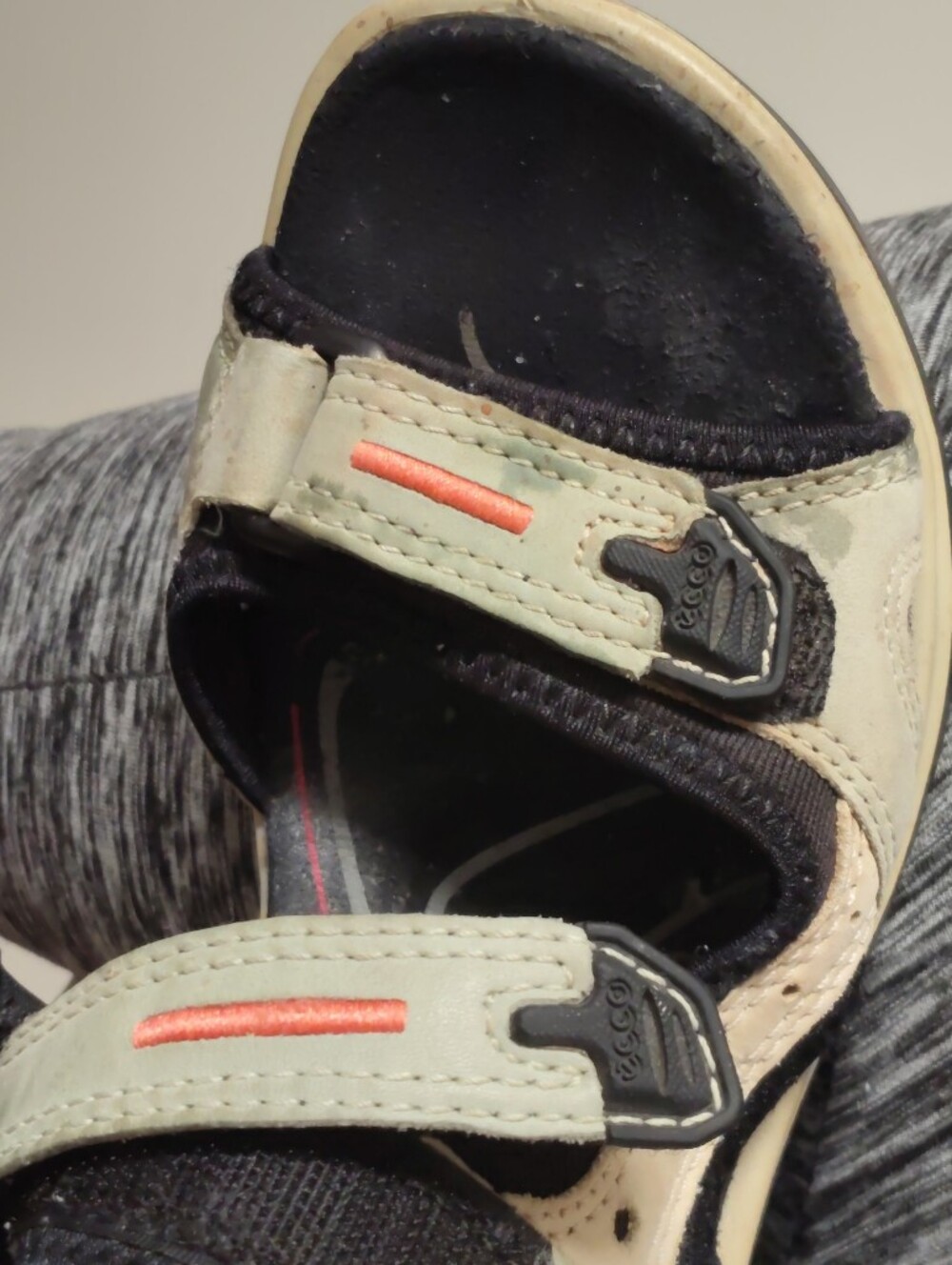 Ecco Kids Beige and Black Sandal with Orange Stitch Accent